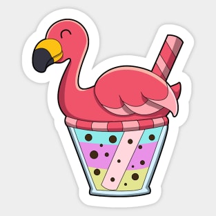 Flamingo with Mug of Juice & Drinking straw Sticker